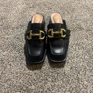 Time and Tru Black Mules with Gold Accent